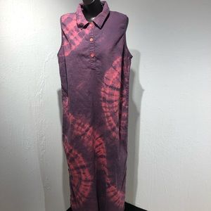 Upcycle Tie Dye White Stag XL dress salmon & rust linen & cotton sleeveless